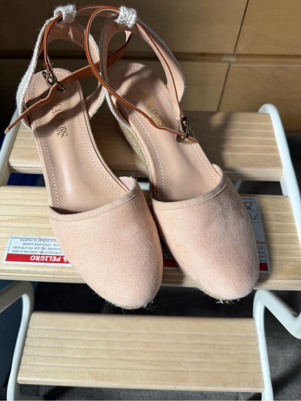 Dream Pairs Pink / Tan Suede-like Espadrille Wedge Sandals w/ Brown Ankle Strap